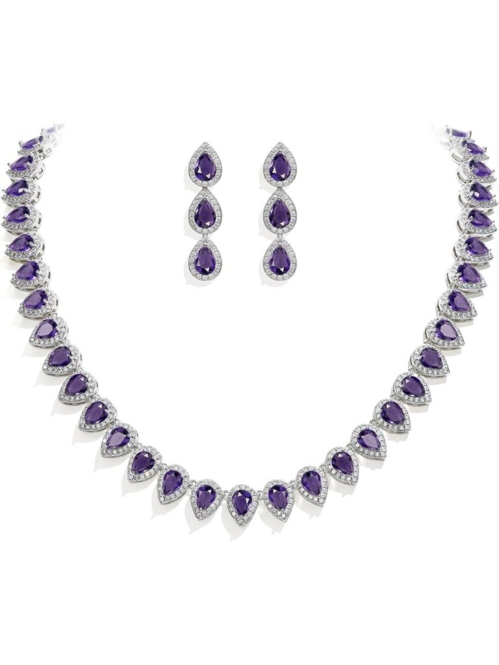Elegant Teardrop Cubic Zirconia Bridal Necklace & Earrings Set for Women